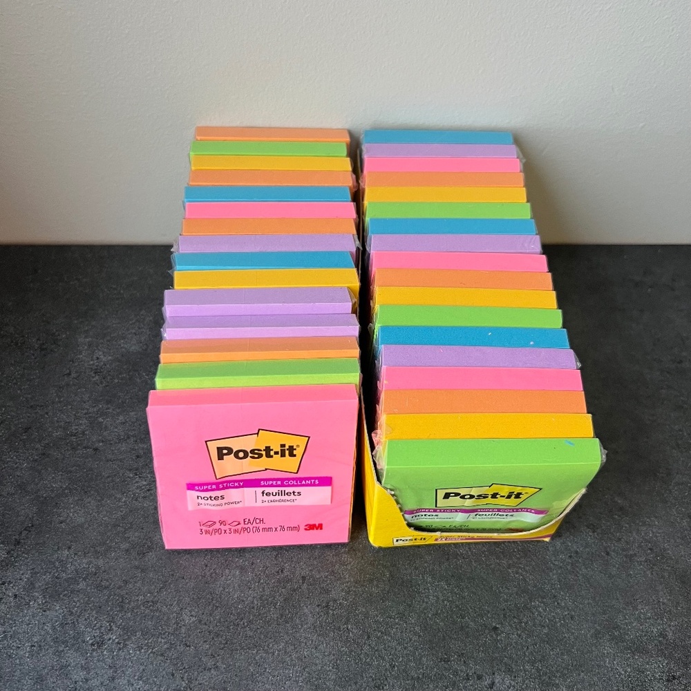 Post-it Super Sticky Notes – 3x3” – 33 Pads – Assorted Colors – 3M